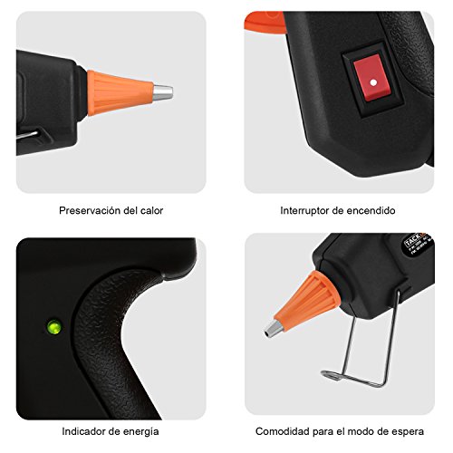 Mini pistola de silicona, Tacklife GGO20AC Pistola de Pegar 20W con 50 barritas, alta temperatura, gatillo flexible, para proyectos de bricolaje y manualidades