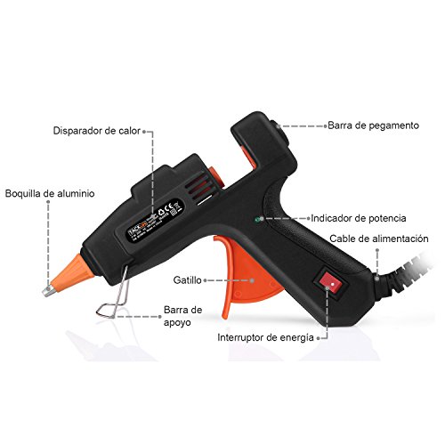 Mini pistola de silicona, Tacklife GGO20AC Pistola de Pegar 20W con 50 barritas, alta temperatura, gatillo flexible, para proyectos de bricolaje y manualidades