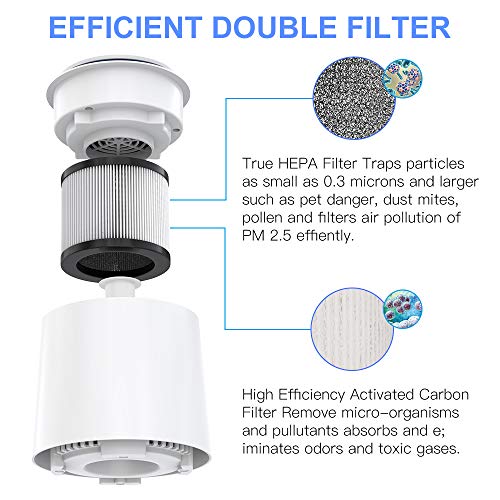 Mini Purificador de Aire con Filtro HEPA Verdadero Purificadores de Escritorio Portátiles con Función de Aromaterapia, Luz Nocturna, Cable USB para Polvo, Alergias, Caspa de Mascotas, Polen, Olores