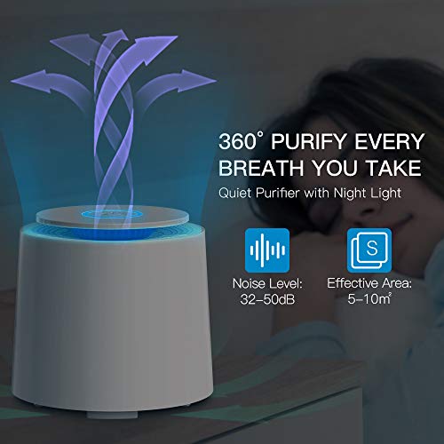 Mini Purificador de Aire con Filtro HEPA Verdadero Purificadores de Escritorio Portátiles con Función de Aromaterapia, Luz Nocturna, Cable USB para Polvo, Alergias, Caspa de Mascotas, Polen, Olores