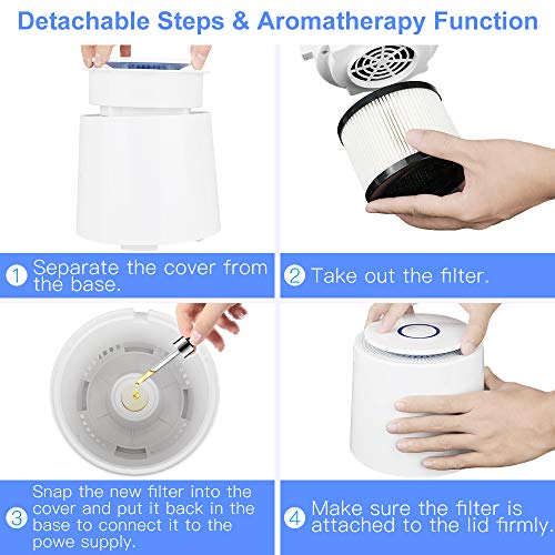 Mini Purificador de Aire con Filtro HEPA Verdadero Purificadores de Escritorio Portátiles con Función de Aromaterapia, Luz Nocturna, Cable USB para Polvo, Alergias, Caspa de Mascotas, Polen, Olores