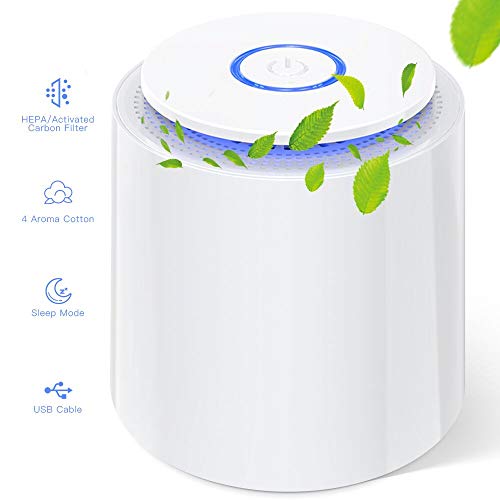 Mini Purificador de Aire con Filtro HEPA Verdadero Purificadores de Escritorio Portátiles con Función de Aromaterapia, Luz Nocturna, Cable USB para Polvo, Alergias, Caspa de Mascotas, Polen, Olores