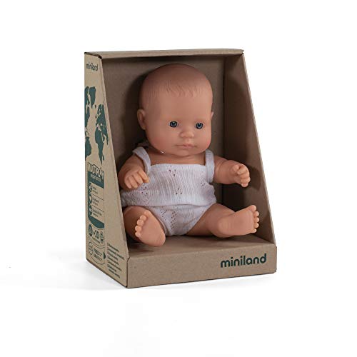 Miniland- Baby Europea Niña 21cm Muñeco, Color Real (31122)