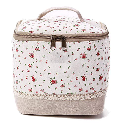 Minyu-cosmetic bagsBolsa de maquillaje casual multifunción de lino para viaje, organizador de cosméticos, bolsa de almacenamiento con cremallera, Rojo, Rojo,