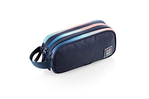 MIQUELRIUS - Estuche Triple Iris - Portatodo Tres Compartimentos con Cremallera, Asa lateral, Color Marino