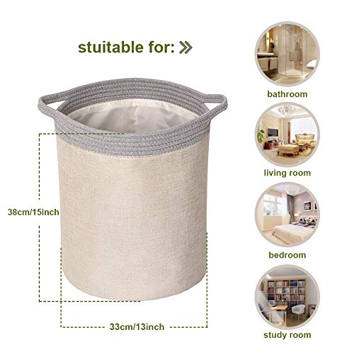 Miracle Baby Cesta Plegable Colada, Cesta Tela Almacenaje Infantil Impermeable,Cesta de Almacenamiento con doble Tela Capa para Organizadoras Juguetes Ropa(Caqui + gris),38 * 33 cm