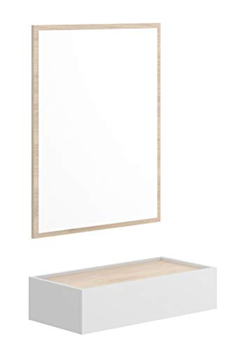 Miroytengo Mueble recibidor 1 cajón + Espejo a Juego Ott Pared Pasillo Entrada Color Madera y Blanco 63x33 cm