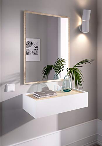 Miroytengo Mueble recibidor 1 cajón + Espejo a Juego Ott Pared Pasillo Entrada Color Madera y Blanco 63x33 cm