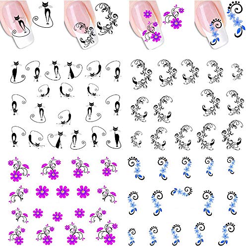 Mirrwin Set de Calcomanías de Marca de Agua para Uñas Plantilla de Tatuajes de Uñas Adhesivas Flores Autoadhesivas Etiquetas Autoadhesivas para Uñas Transferencias de Agua Pegatinas de Uñas (Flores)