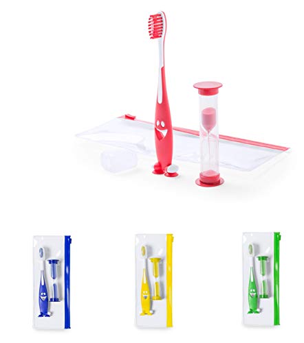 Mirven - Lote de 20 Set de Cepillo Dientes + Reloj de Arena en Estuche de Regalo! Colores variados - Cepillos de Dientes Infantiles para Niños Manuales y Baratos.