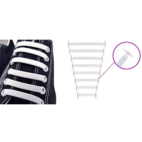 MIRX Cordones elásticos planos del zapato del silicón, ningunos lazos impermeables del cordón para los cabritos y los adultos (Negro + Blanco)