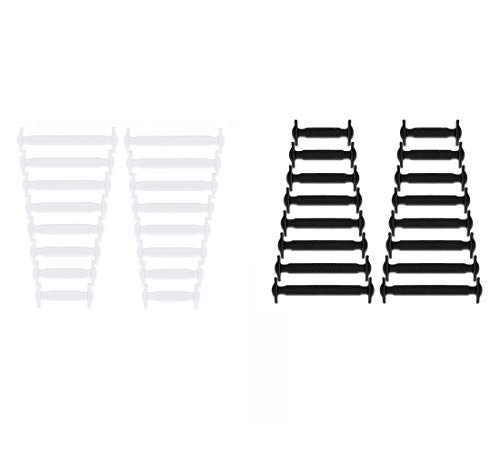 MIRX Cordones elásticos planos del zapato del silicón, ningunos lazos impermeables del cordón para los cabritos y los adultos (Negro + Blanco)