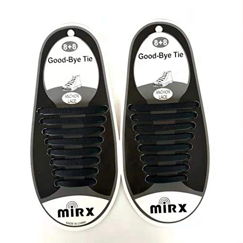 MIRX Cordones elásticos planos del zapato del silicón, ningunos lazos impermeables del cordón para los cabritos y los adultos (Negro + Blanco)