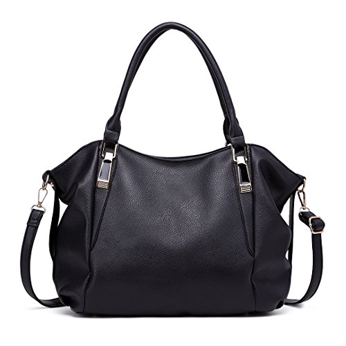 Miss Lulu Bolsos de Hombro para Mujer Cuero PU Shoppers (Negro)