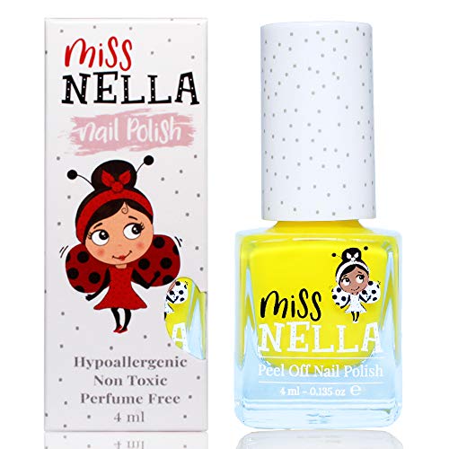 Miss Nella SUN KISSED- Esmalte amarillo especial para uñas para niños, fórmula despegable, a base de agua y sin olor