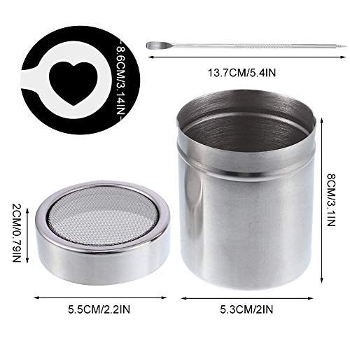 Miuse - Juego de 2 cocteleras de chocolate, acero inoxidable para glaseado de azúcar en polvo de cacao y capuchino con 16 plantillas de café y 1 pin de extracción de arte de café