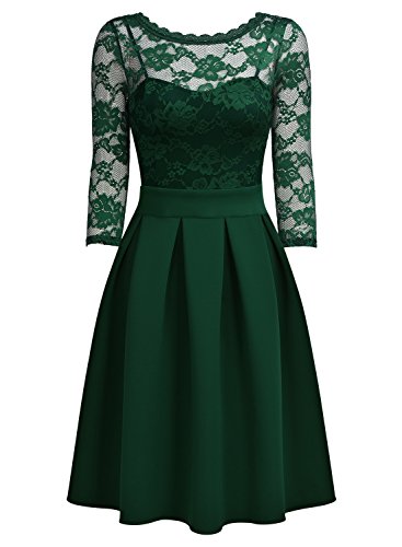 Miusol Vintage 1940s Encaje Fiesta Vestidos para Mujer Verde Large