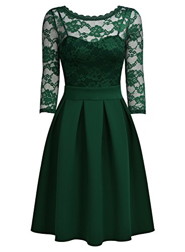 Miusol Vintage 1940s Encaje Fiesta Vestidos para Mujer Verde Large