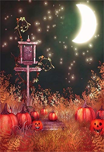 MMPTn 5x7ft Feliz Halloween Telón de Fondo Luna Noche Mueca Calabaza Truco o Trato Otoño Hierba Otoño Forest Park Photo Studio Atrezzo Festival Niño Niño Fiesta Decoración Vinilo Banner