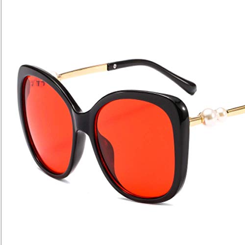 MNGF&GC Nueva tendencia de la moda retro perla gafas de sol pequeña fragancia con damas gafas de sol gafas de sol, marco negro rojo