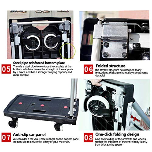 MNSSRN Plegado Plano de la Carretilla, Silent portátil Remolque de camión del hogar, Completa Plegable de Camiones, de múltiples Funciones de la Carretilla de Camiones,Negro