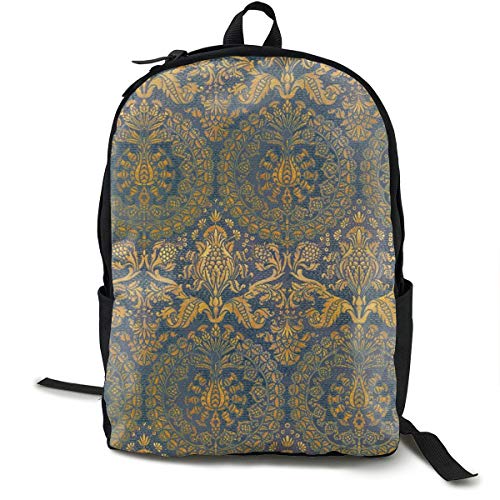 Mochila clásica, Catherine of Aragon, color azul mediterráneo y dorado, bolsa de escuela informal de gran capacidad, para adolescentes, mujeres, hombres, viajes, senderismo