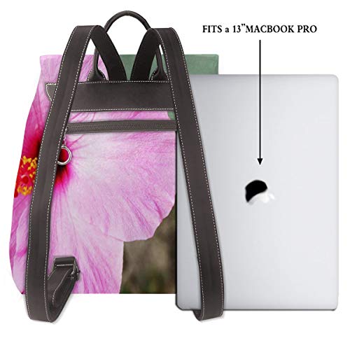 Mochila de Cuero Mujer Bolso Flor de hibisco ámbar gris profundo Estudiante Casual Bolsa La Universidad Bolsa de Viaje de Cuero Mochila Mujer