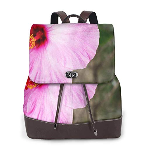 Mochila de Cuero Mujer Bolso Flor de hibisco ámbar gris profundo Estudiante Casual Bolsa La Universidad Bolsa de Viaje de Cuero Mochila Mujer