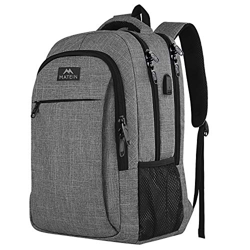 Mochila de viaje portátil, mochila profesional de negocios con puerto de carga USB, mochila escolar liviana resistente al agua para mujeres y hombres, para portátil de 15.6 pulgadas y portátil gris