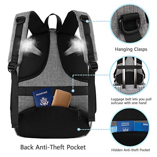Mochila de viaje portátil, mochila profesional de negocios con puerto de carga USB, mochila escolar liviana resistente al agua para mujeres y hombres, para portátil de 15.6 pulgadas y portátil gris