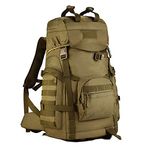 Mochila Senderismo Yuan Ou Mochila táctica Militar de 60L para Hombre, Mochila de Nailon para Viaje, Mochila para Acampar, Escalada, Bolsa para montañismo, Deporte, Caqui al Aire Libre