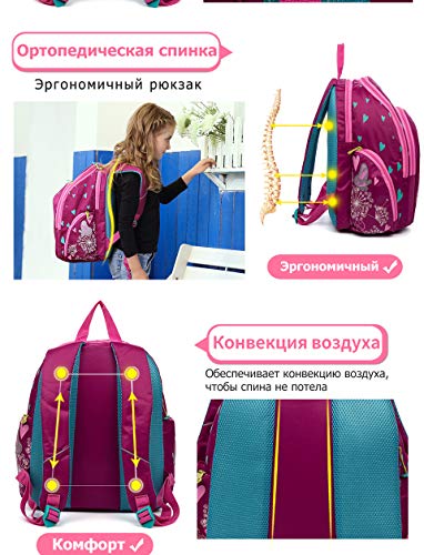 Mochilas ortopédicas para niños Mochilas Grils Impresión de Flores Satchel Multifuncional Sky Blue