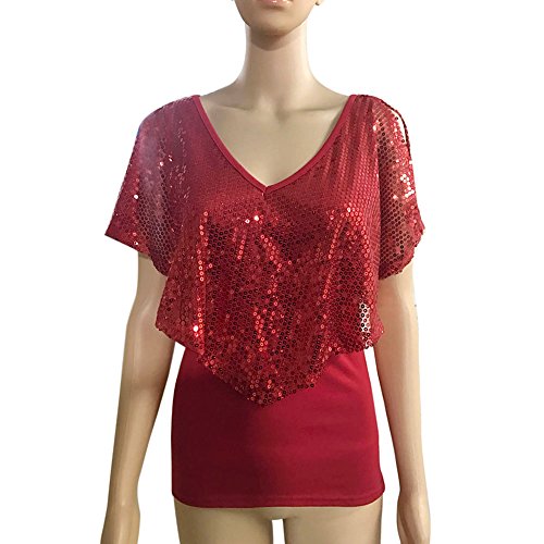 Moent Camiseta sin Mangas con Lentejuelas y Cuello en V Sexy Lentejuelas de Moda Mujer Lady Sparkle Glitter Tank Camiseta de Manga Corta Top Blusa