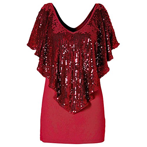 Moent Camiseta sin Mangas con Lentejuelas y Cuello en V Sexy Lentejuelas de Moda Mujer Lady Sparkle Glitter Tank Camiseta de Manga Corta Top Blusa