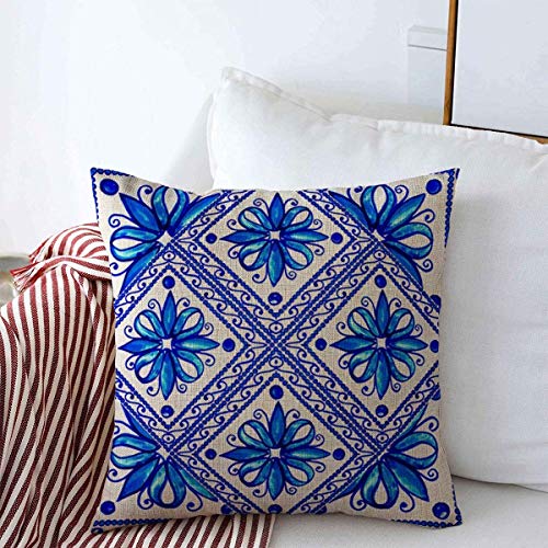Moily Fayshow Funda de Almohada Oriental Azul Antiguo Italiano Mayólicaacuarela Mayólica Abstracto Indigo Vintage Arabesco Barcelona Cortijo 16 '