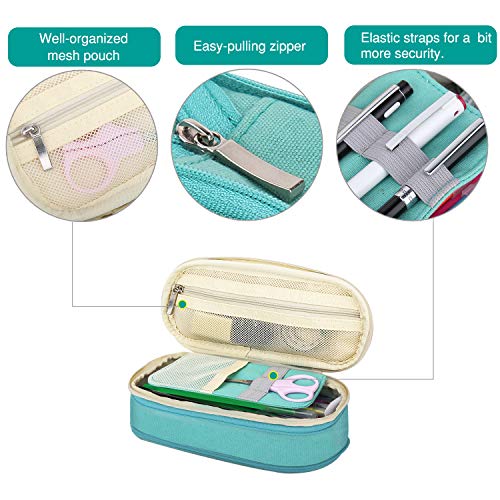 MoKo Funda para Lápices de Gran Capacidad, Caja de Almacenamiento Bolsa de Soporte de Lápiz Portable, Organizador de Papelería con Cremallera para Oficina y Escuela - Arroz Blanco + Menta Verde