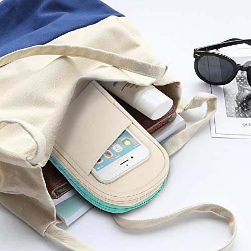 MoKo Funda para Lápices de Gran Capacidad, Caja de Almacenamiento Bolsa de Soporte de Lápiz Portable, Organizador de Papelería con Cremallera para Oficina y Escuela - Arroz Blanco + Menta Verde