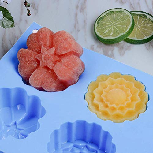 Moldes de silicona para tarta con diseño de flores, 4 unidades, hechos a mano, molde para jabones de postre, molde de silicona para bandeja de cubitos de hielo gelatina tarta de luna galletas
