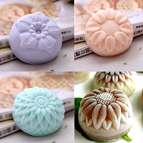 Moldes de silicona para tarta con diseño de flores, 4 unidades, hechos a mano, molde para jabones de postre, molde de silicona para bandeja de cubitos de hielo gelatina tarta de luna galletas