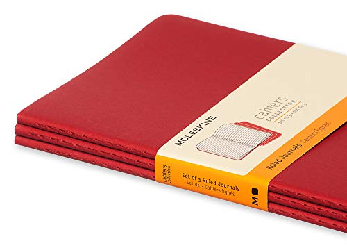 Moleskine CH116 - Set de 3 cuadernos a rayas, grandes, color rojo arándano