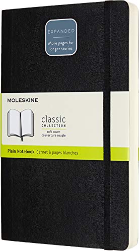 Moleskine - Cuaderno Clásico con Páginas Lisas, Tapa Blanda y Goma Elástica, Color Negro, Tamaño Grande 13 x 21 cm, 192 Páginas (CARNET CLASSIQUE COUV SOUPLE)