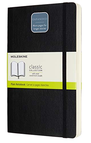 Moleskine - Cuaderno Clásico con Páginas Lisas, Tapa Blanda y Goma Elástica, Color Negro, Tamaño Grande 13 x 21 cm, 192 Páginas (CARNET CLASSIQUE COUV SOUPLE)