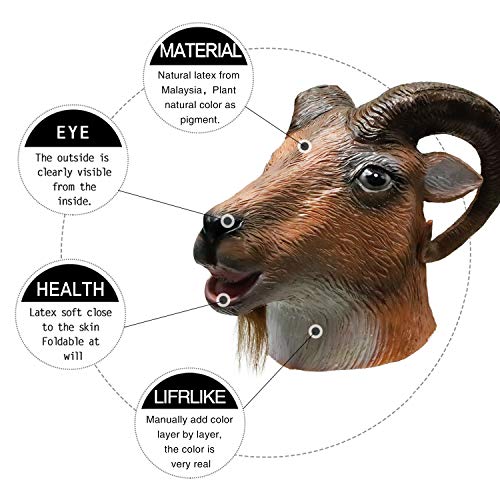 molezu Máscara de Cabra Máscara de Cabeza de Animal Antílope Cabeza Completa de Animal Disfraces de Fiesta de Halloween Disfraces Disfraces Máscaras de Fiesta de Carnaval.