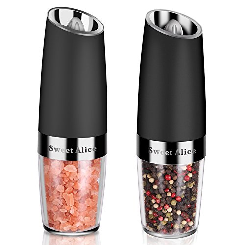 Molino de Sal y Pimienta de Sweet Alice,Molinillo de Pimienta Eléctrica de Acero Inoxidable y Molinillo de Sal con LED ajuste de finura ajustable Para Uso Con Una Sola Mano (2)