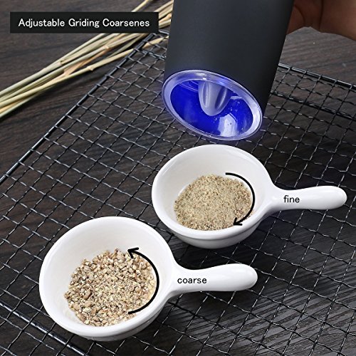 Molino de Sal y Pimienta de Sweet Alice,Molinillo de Pimienta Eléctrica de Acero Inoxidable y Molinillo de Sal con LED ajuste de finura ajustable Para Uso Con Una Sola Mano (2)