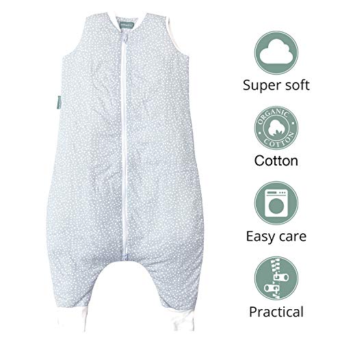 molis&co. Saco de Dormir con pies 100% algodón orgánico. Acolchado. Talla 2 años. Ideal para Entretiempo e Invierno. 2.5 TOG. Suave y cálido. Grey Print.