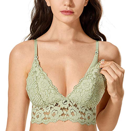 MOMANDA Sujetador Lactancia Encaje Sin Aros con Relleno para Mujer Aguacate Verde 90B
