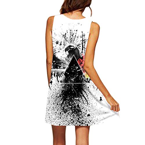 MOMOXI Vestidos para Mujer Vestido Suelto sin Mangas con Estampado 3D de Bohe de Vintage Vintage Loose Summer Verano Fuera Hombro Frío Casual Coctel Fiesta Estampado de Flores Falda Elegantes