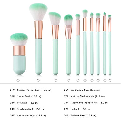 Monbedos Juego de pala Cepillo de difusión de polvo líquido Set de pinceles de maquillaje profesional Verde, tamaño: 18 * 14 * 3 cm 10 pieza