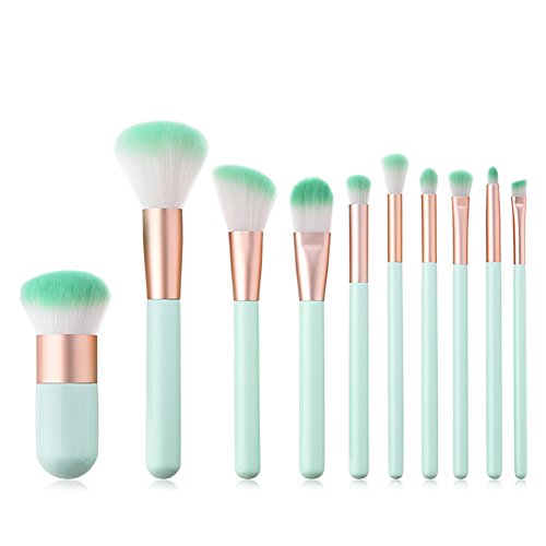 Monbedos Juego de pala Cepillo de difusión de polvo líquido Set de pinceles de maquillaje profesional Verde, tamaño: 18 * 14 * 3 cm 10 pieza